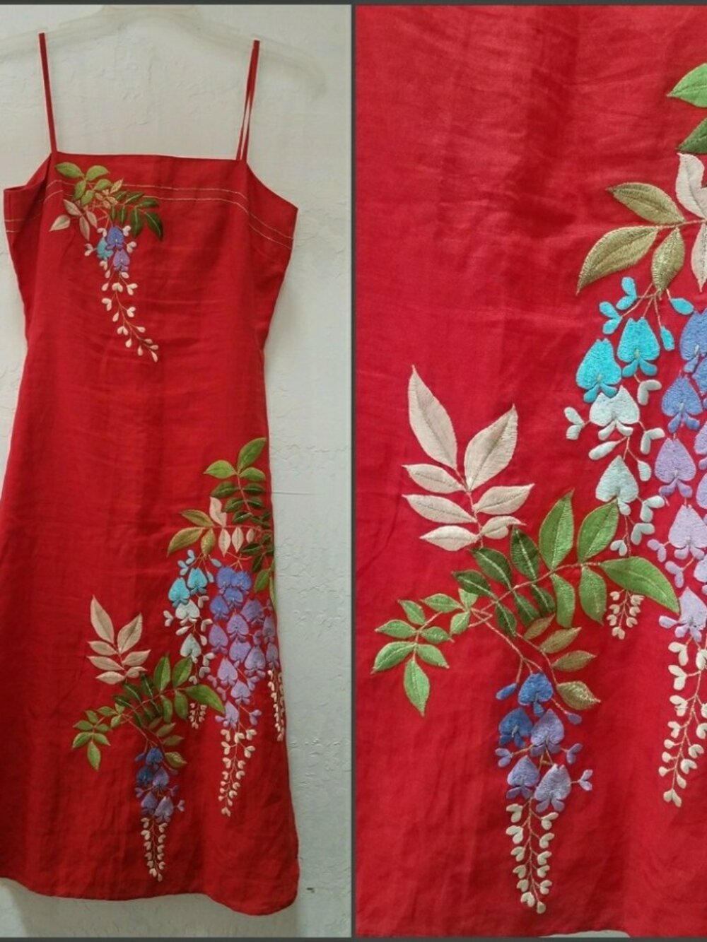 French Collection embroidered summer coral midi dress (M)